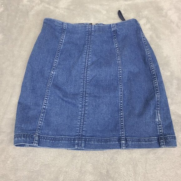 Free People Skirt Womens 6 Blue Denim Mini Boho Beachy Festival‎ Stretch - Picture 1 of 8